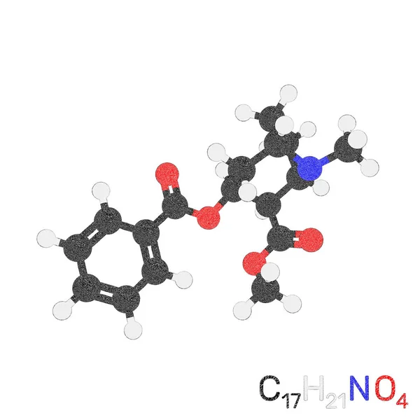 可卡因模型分子 隔离在白色背景上 示意图 — 图库照片