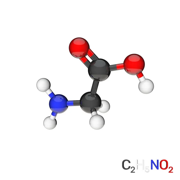 Molécula Modelo Glicina Isolado Fundo Branco Ilustração Renderização — Fotografia de Stock