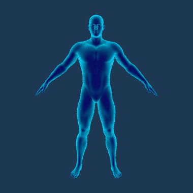 Adam ayakta. Üzerinde mavi arka plan izole. Vektör çizim. Pointilizm tarzı. Önden görünüm.