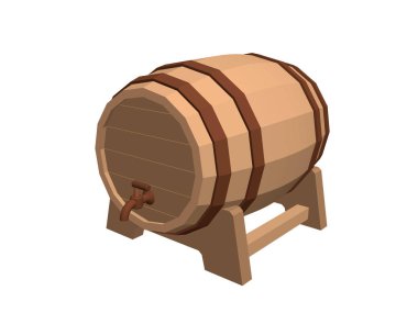Ahşap varil ile dokunun. Beyaz arka plan üzerinde izole. 3D vektör çizim.