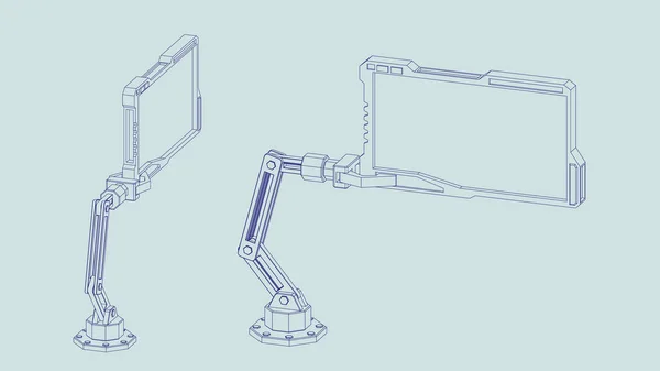 机器人手臂与未来派的显示器 向量概述例证 十进制投影 — 图库矢量图片