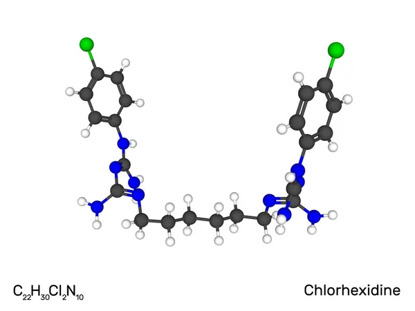 Klorheksidin Antiseptik Model Molekül Beyaz Arka Plan Üzerinde Izole Vektör — Stok Vektör