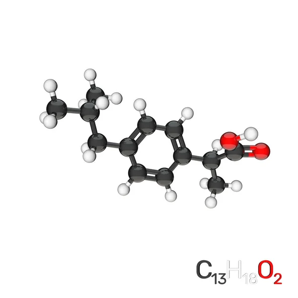 Molécula Modelo Ibuprofeno Aislado Sobre Fondo Blanco Ilustración Representación — Foto de Stock