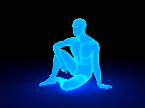 Man Sitting Ground Rendering Illustration Luminance Effect — Stock Photo, Image