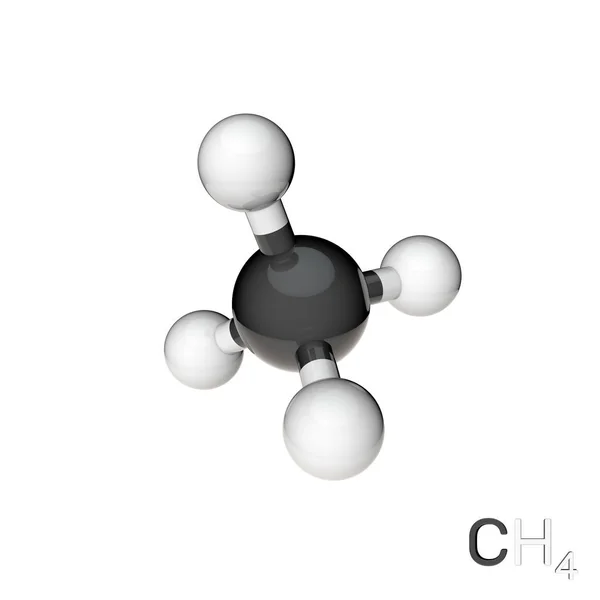 Methan Modellmolekül Isoliert Auf Weißem Hintergrund Darstellung — Stockfoto