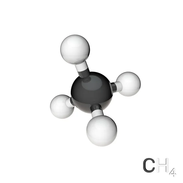 Metan Molekül Modeli Beyaz Arka Plan Üzerinde Izole Render Illüstrasyon — Stok fotoğraf
