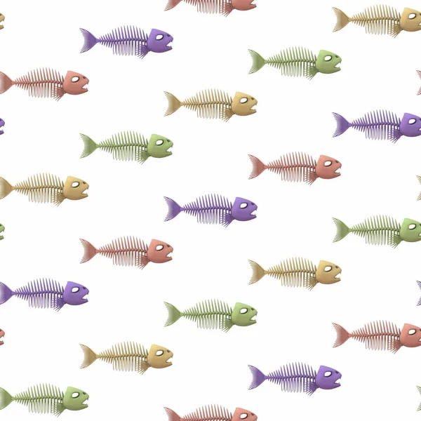 Fish skeletons background. Seamless colorful pattern.3D rendering illustration.