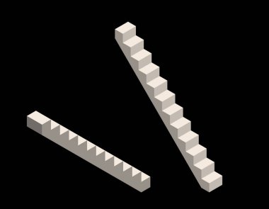 Merdiven. Siyah arka plan üzerine izole. 3D vektör çizim. İzometrik projeksiyon.