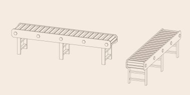Boş konveyör bant. Vektör anahat çizim. Dimetric projeksiyon.