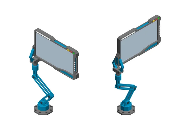 Bras Robotique Avec Moniteur Futuriste Isolé Sur Fond Blanc Illustration — Image vectorielle