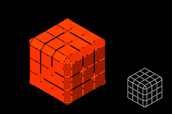 Абстрактний Багатокутний Куб Вирізами Ізольовані Чорному Тлі Векторні Ілюстрації Ізометрична — стоковий вектор