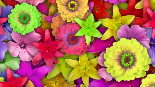 Movendo Fundo Colorido Com Flores Diferentes Animação Loop Sem Costura — Vídeo de Stock