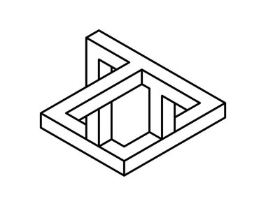 İmkansız nesne. Beyaz arka plan üzerinde izole. Vektör anahat çizim.