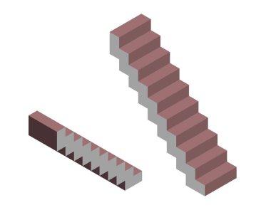 Merdiven. Beyaz arka plan üzerinde izole. 3D vektör çizim. İzometrik projeksiyon.