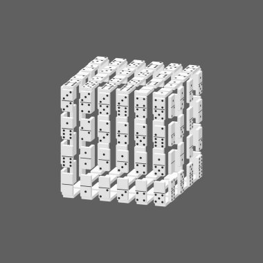 Küp Domino. Gri arka plan üzerinde izole. 3D vektör çizim. Dimetric projeksiyon.