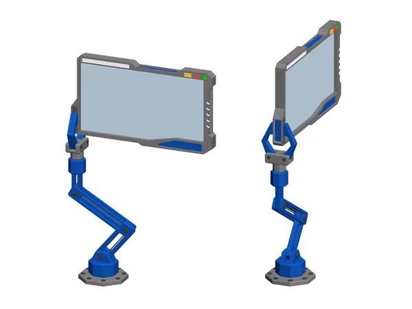 Robotické Rameno Futuristickou Monitoru Izolované Bílém Pozadí Vektorové Ilustrace Dimetrický — Stockový vektor