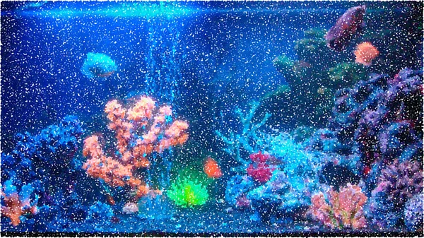 Tropical Freshwater Aquarium Underwater Background Vector Colorful Illustration Pointillism Style — Stock Vector