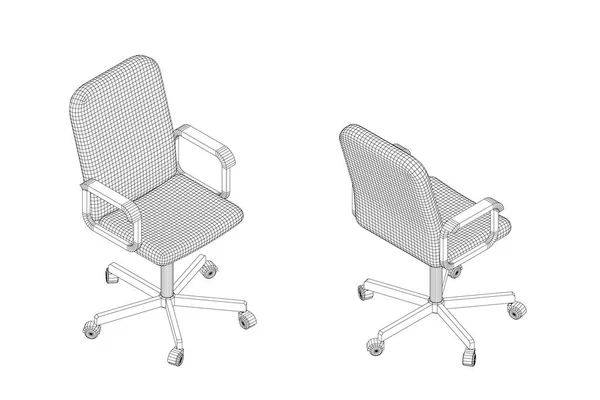Ofis Sandalye Tel Kafes Vektör Anahat Çizim Zometrik Projeksiyon — Stok Vektör