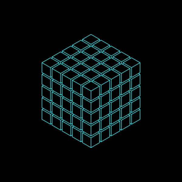 Abstracte Kubus Basis Van Kubussen Geïsoleerd Zwarte Achtergrond Isometrische Projectie — Stockvector