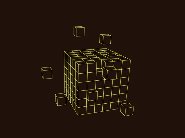 Cubo Wireframe Piccoli Cubi Concetto Big Data Illustrazione Dello Schema — Vettoriale Stock