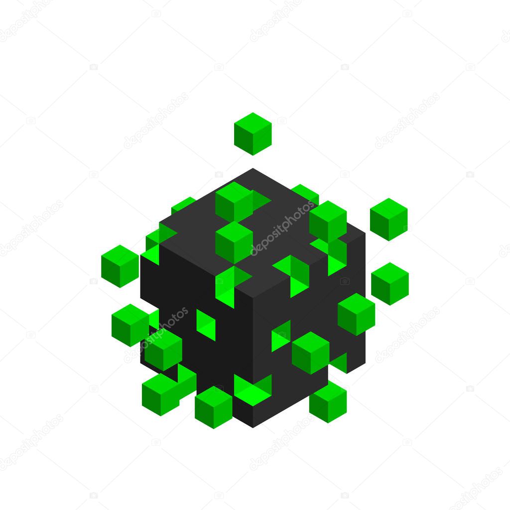 Cube from small cubes. Big Data concept. Isometric projection.