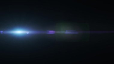 Siyah arka plan üzerinde Yatay Hareketli lens parlama etkisi. 4k animasyon.