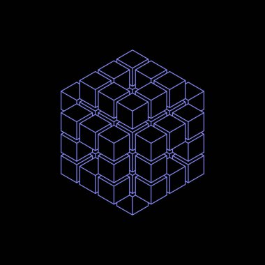 Küplerden Soyut 3D küp. İzometrik projeksiyon. Vektör atlasla