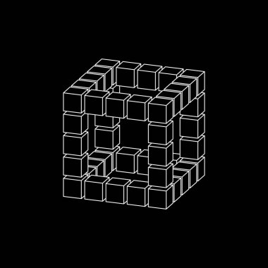 Küplerden Soyut 3D küp. Dimetrik projeksiyon. Vektör anahat