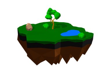 Yüzen ada. Beyaz arka planda izole edilmiştir. 3D vektör illustr