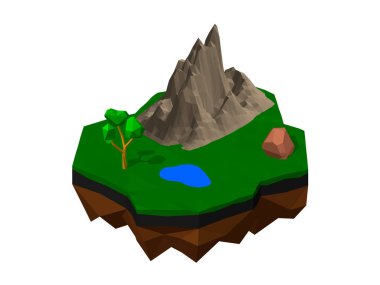 Yüzen ada. Beyaz arka planda izole edilmiştir. 3D vektör illustr