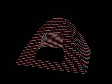 Kamp çadır tel kafes. Vektör kontur illüstrasyon.