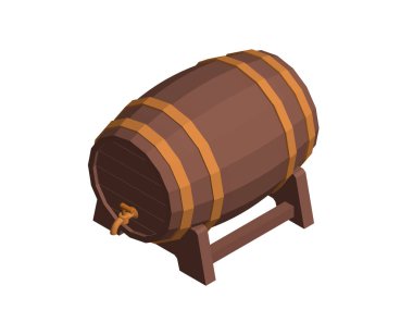 Ahşap varil musluk ile. Beyaz arka planda izole edilmiştir. Vektör hasta