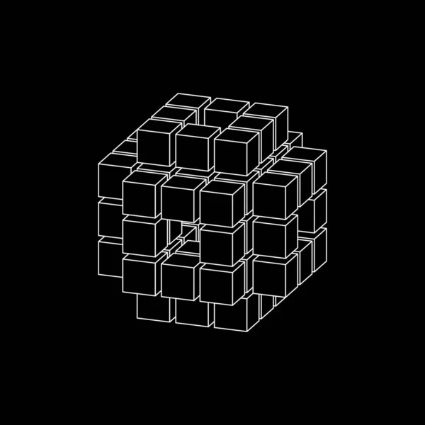 큐브의 추상 3d 큐브. 디 메트릭 프로젝션. 벡터 윤곽선 — 스톡 벡터