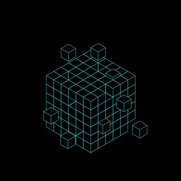 Draadframe kubus uit kleine kubussen. Big data concept. — Stockvector