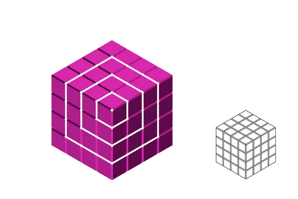 Abstraktní polygonální zlomková kostka. 3D vektorový obrázek. Izometri — Stockový vektor