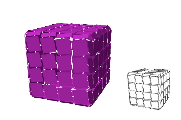 Abstracte veelhoekige gebroken kubus. Geïsoleerd op witte achtergrond. Ve — Stockvector