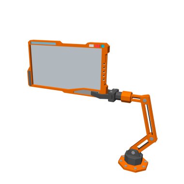 Futuristik monitör ile robotik kol. 3D vektör illüstrasyon.