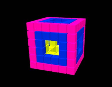Küplerden Soyut 3D küp. Siyah arka planda yalıtılmış. 