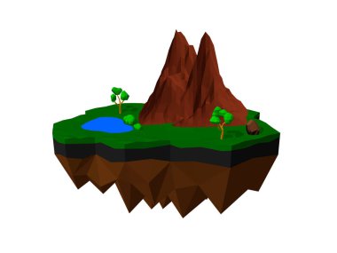 Yüzen ada. Beyaz arka planda izole edilmiştir. 3D vektör illustr