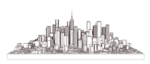 Modelo 3D da cidade. Ilustração do contorno do vetor — Vetor de Stock