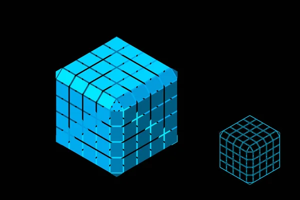 Абстрактный многоугольный куб с разрезами. 3d Векторная иллюстрация. Исома — стоковый вектор