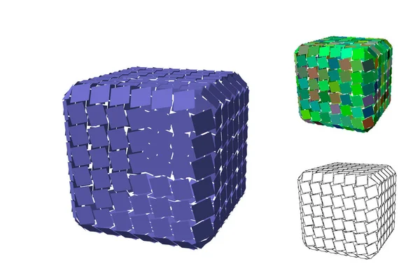 カットセット付きの抽象的なポリゴンキューブ。3D ベクトルイラストレーション. — ストックベクタ