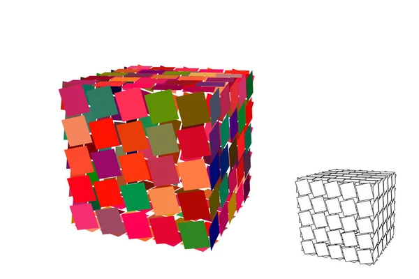 Cubo roto poligonal abstracto. Aislado sobre fondo blanco. Ve. — Vector de stock