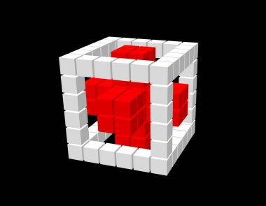 Küplerden Soyut 3D küp. Siyah arka planda yalıtılmış. 