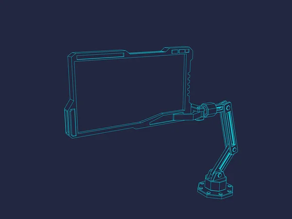 Roboterarm mit futuristischem Monitor. Vektorskizze Illustration — Stockvektor