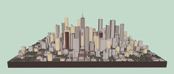3D model města. Vektorové ilustrace. Pohled zepředu — Stockový vektor