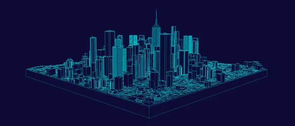 Model 3D kota. Ilustrasi garis Vektor - Stok Vektor