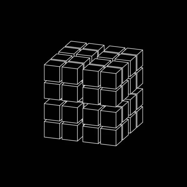 Cubo 3d abstracto de cubos. Proyección Dimétrica. Esquema vectorial — Vector de stock