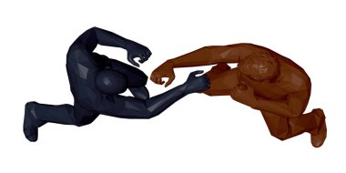 Erkekler kavga ediyor. 3d Düşük poli vektör illüstrasyon. Üstte görüntü.