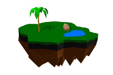 Yüzen ada. Beyaz arka planda izole edilmiştir. 3D vektör illustr